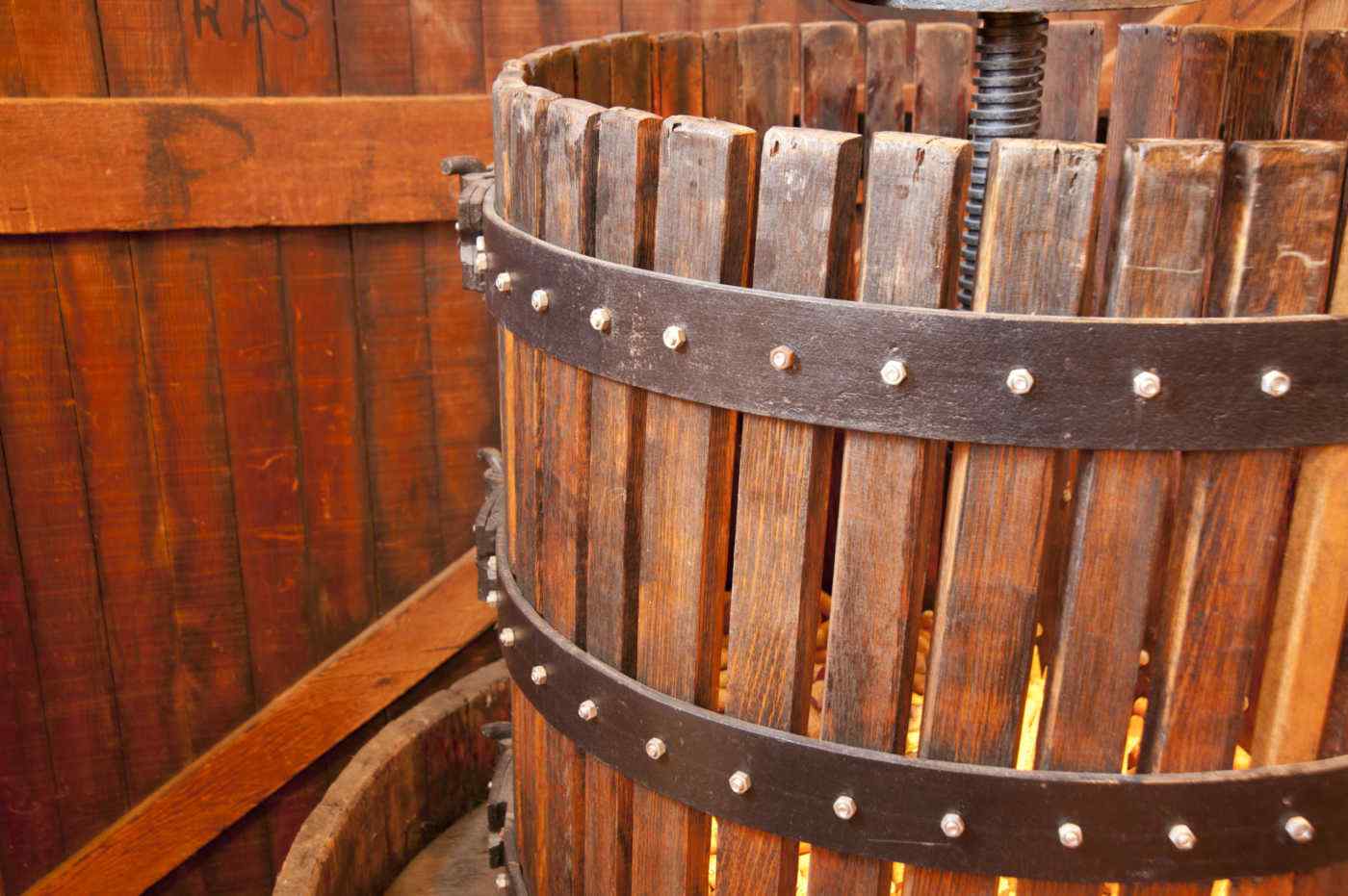 Martinelli winery wooden grape crusher